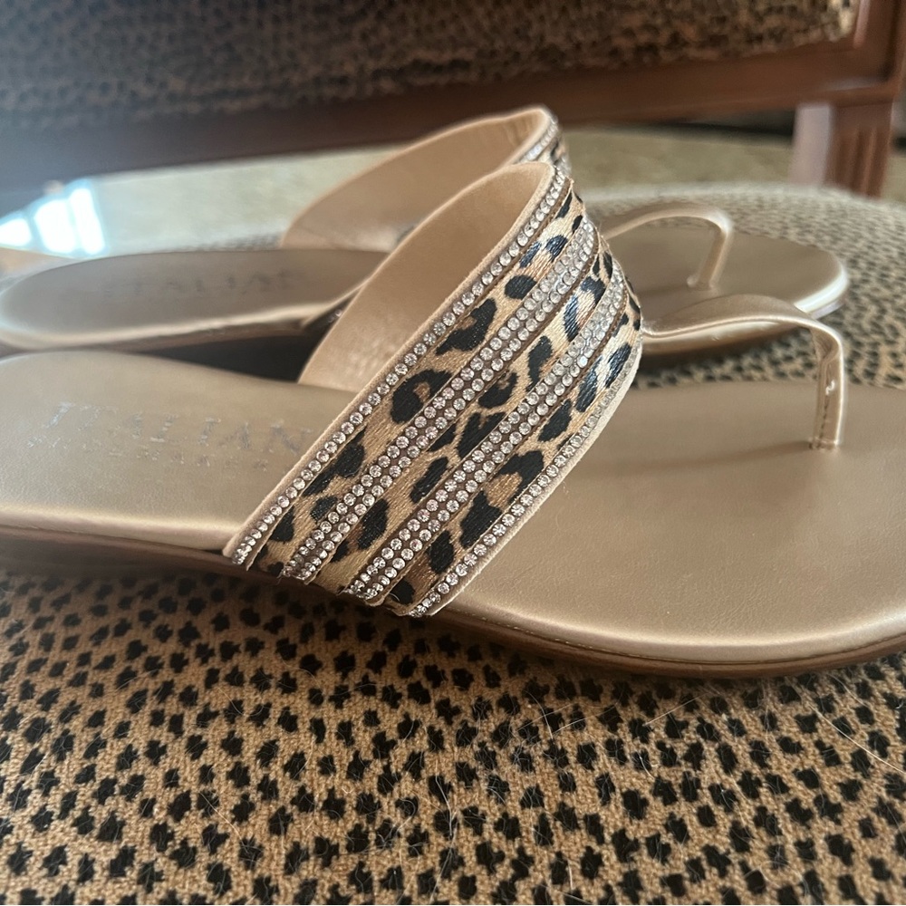 Italian Shoemakers Leopard and Rhinestone Sandals